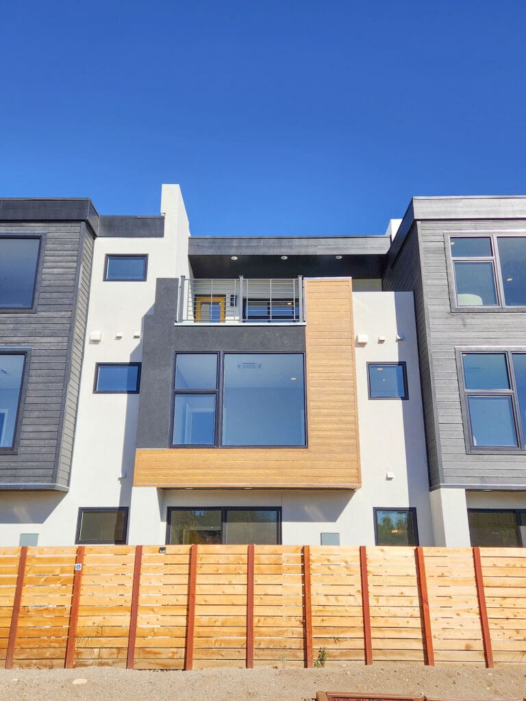 New construction homes Reno exterior showing a luxury townhome at 18 on Lakeside with contemporary architecture and clean modern design.